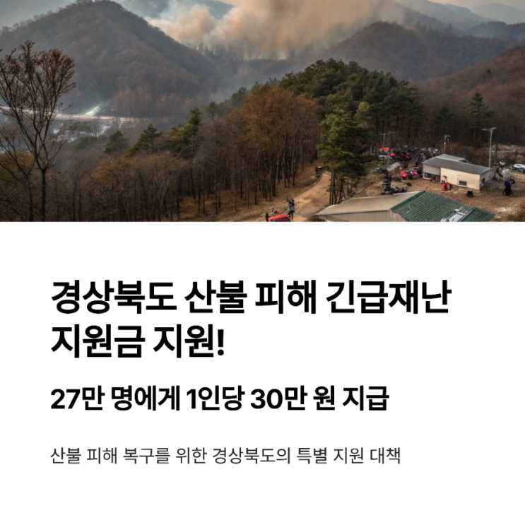  경상북도 5개시도 산불화재피해지원관련 경북도차원에서 긴급재난지원금 30만원지급 및 5대 산불대책을 추진한답니다-지원대상5개시군(의성,안동,청송,영양,영덕),중소기업,소상공인지원
