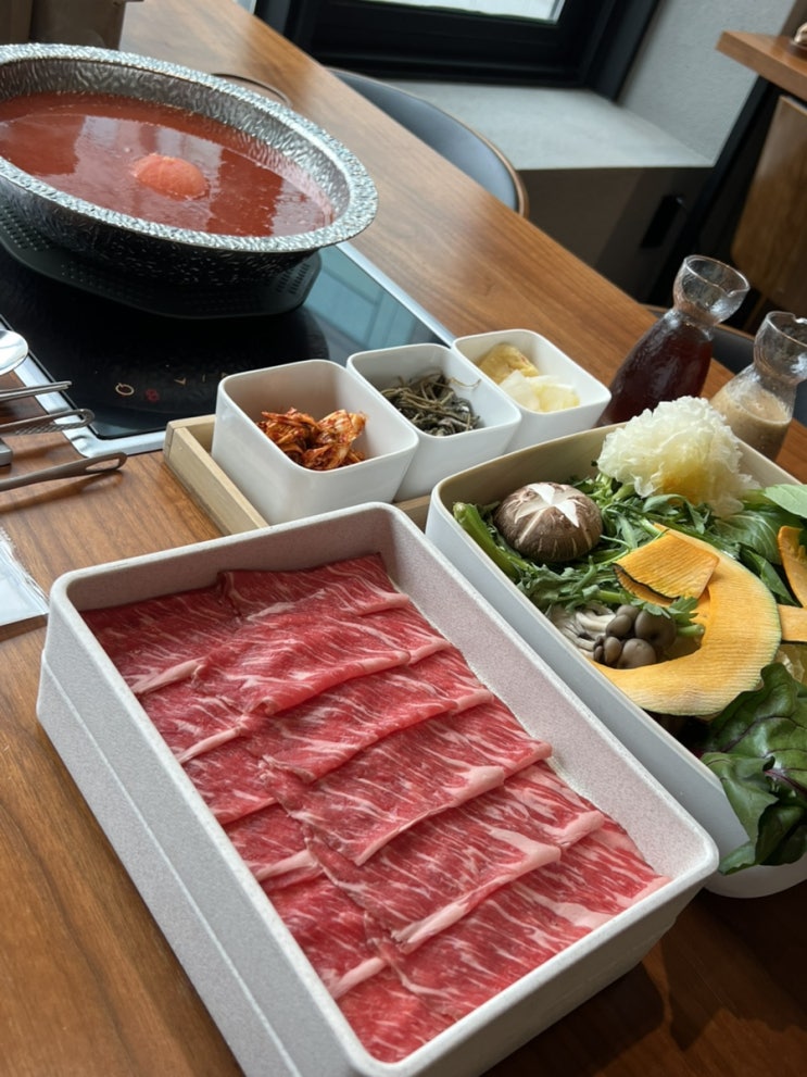  신중동역 점심맛집 샤브온담 고급 분위기 토마토 샤브샤브