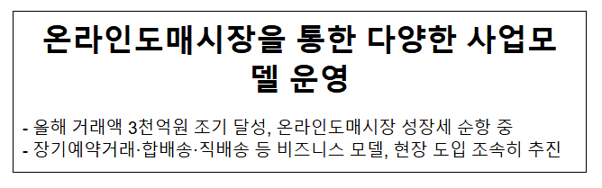 온라인도매시장을 통한 다양한 사업모델 운영 온라인도매시장을 통한 다양한 사업모델 운영