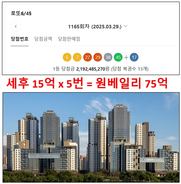  로또 1등 5번 당첨되고 래미안 원베일리 이사가자