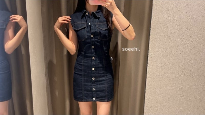 봄 여름에 입기 좋은 ZARA 자라 미니 데님 청 원피스