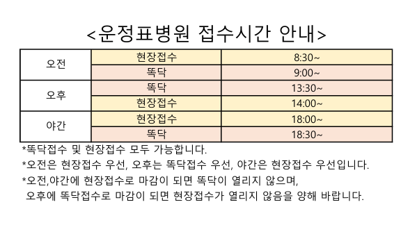  운정표병원 10월 진료시간표