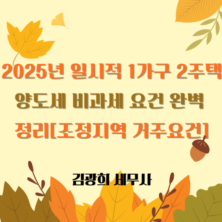  2025년 일시적 1가구 2주택 양도세 비과세 요건 [조정지역 거주요건, 3년내 매도]