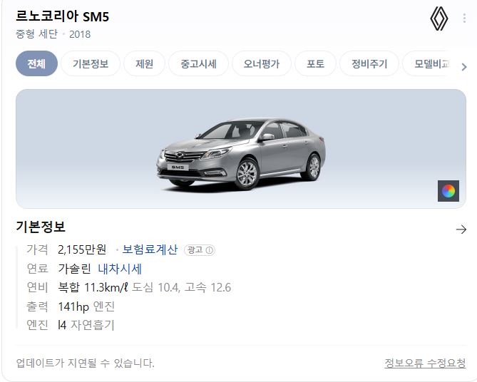  르노시리즈로 가봅시다 (1) 감가상각비의 절정 SM5