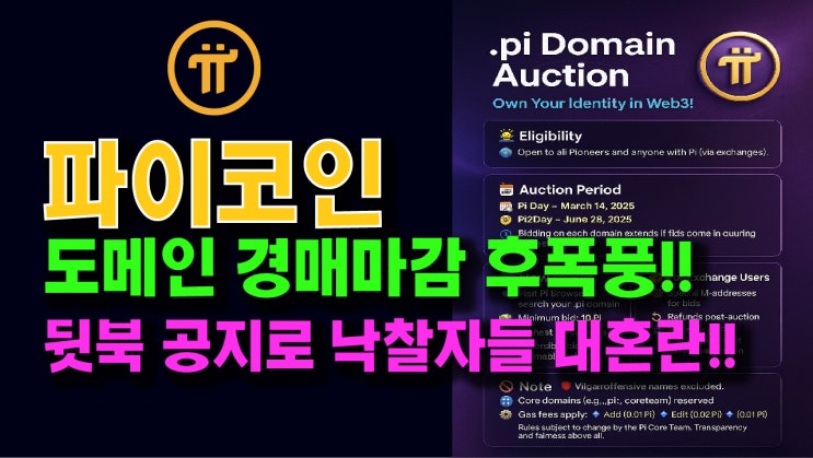  파이코인 도메인 경매마감 후폭풍!! 뒷북 공지로 낙찰자들 대혼란!!