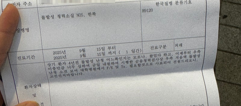 돌발성난청 후기 대학병원 응급실 다신 안갈거임