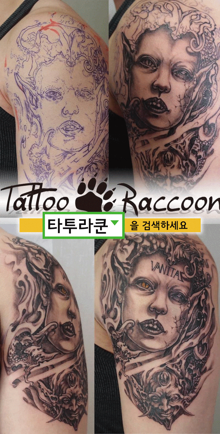  지난 타투이벤트 인증사진/악마타투/블랙&그레이/어깨타투/타투할인이벤 -홍대 타투라쿤