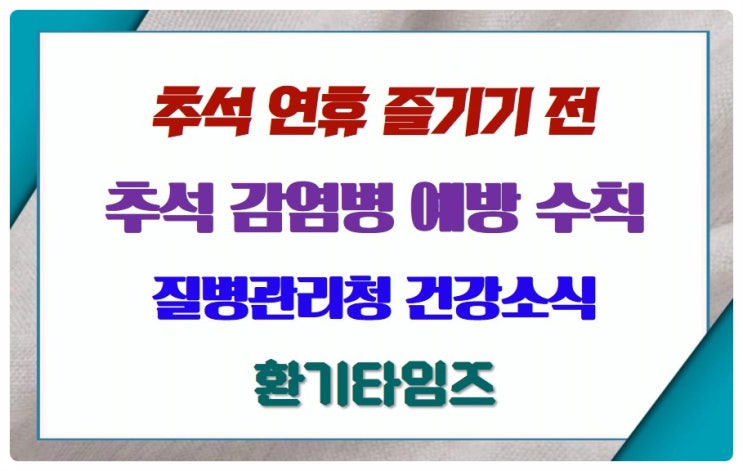  추석 연휴 즐기기 전, 감염병 예방 먼저_추석 감염병 예방수칙_질병관리청_환기타임즈