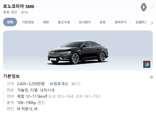  르노시리즈  (2) 중고자동차의 중형차 명차로 불렸다는 SM6 上편(가솔린)
