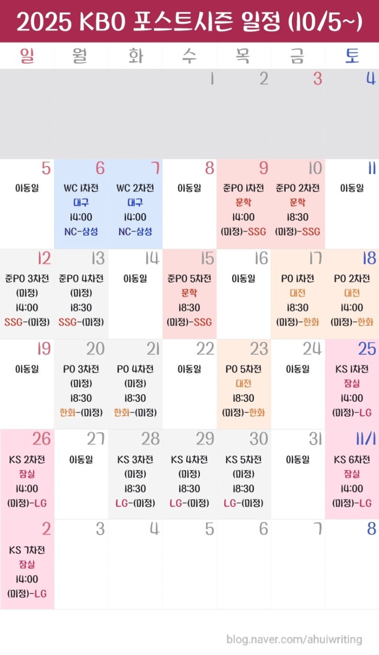  KBO 포스트시즌 일정 정리 및 일정표 ft. NC 가을야구 진출