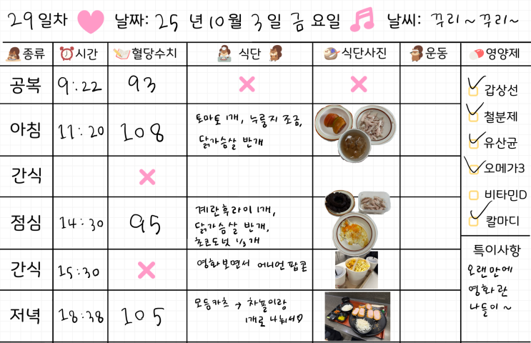  임신 32주차 | 임당식단 29일차 & 혈당체크 | 누룽지, 닭가슴살, 초코도넛, 안심카츠, 등심카츠 모듬카츠, 팝콘, 어니언팝콘