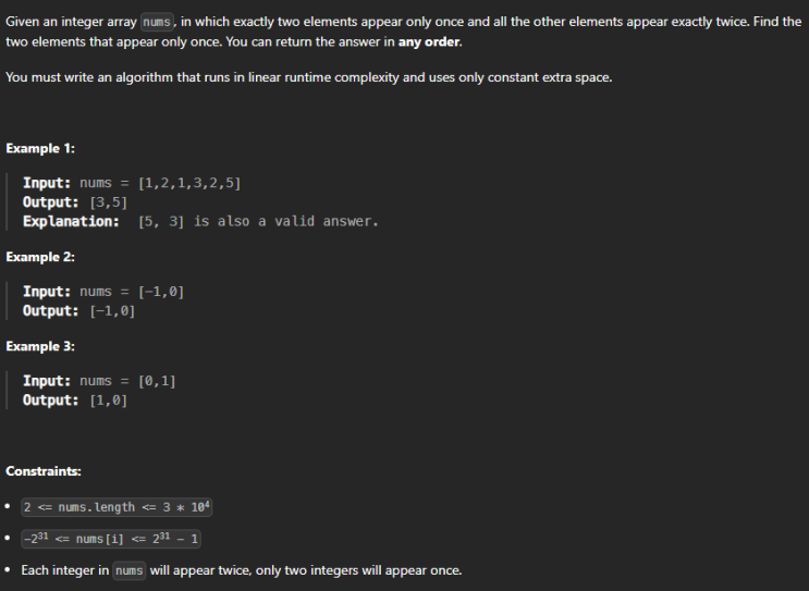  JAVA_LeetCode 260_Single Number III
