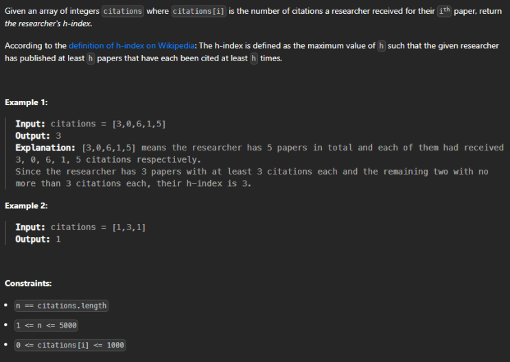  JAVA_LeetCode 274_H_Index