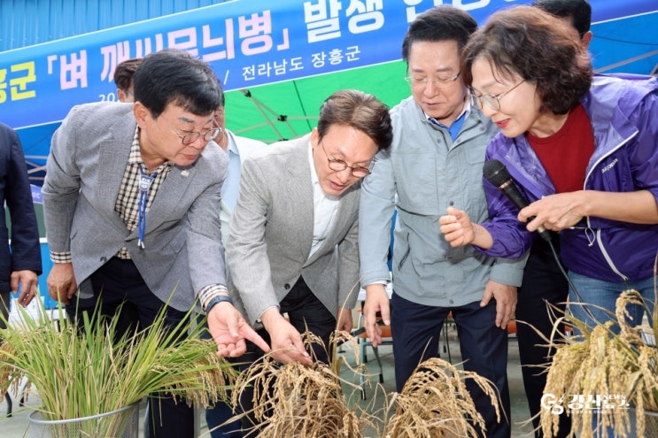 김민석 국무<b>총리</b>, 장흥 벼 ‘깨씨무늬병’ 피해 <b>현장</b> 긴급 <b>방문</b>