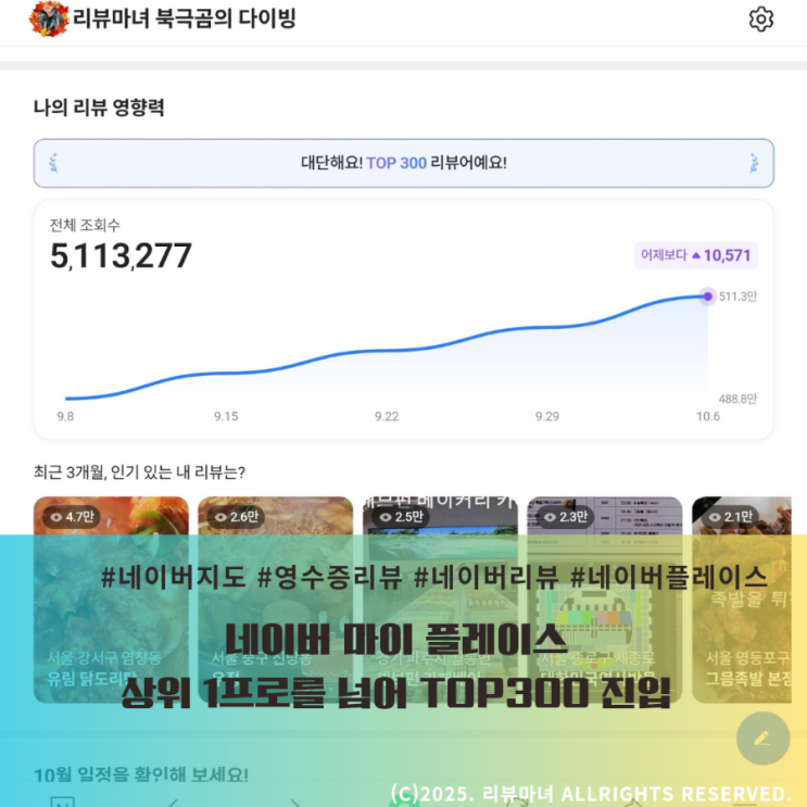  [ 영수증 리뷰 ] 네이버 마이 플레이스 상위 1%를 넘어 TOP300 진입
