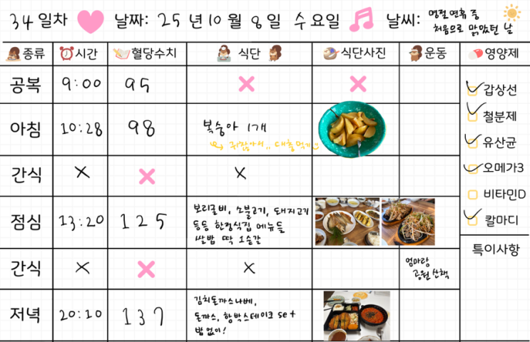  임신 33주차 | 임당식단 34일차 & 혈당체크 | 복숭아, 보리굴비, 파불고기, 돈까스, 함박스테이크, 돈까스김치나베