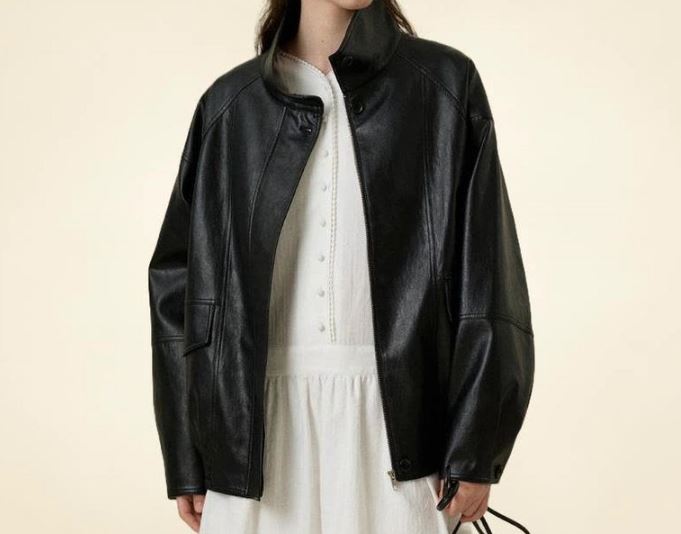  “손예진 착용! 망고매니플리즈 ETTA LEATHER JUMPER_BLACK — 시크한 오버사이즈 레더 점퍼”