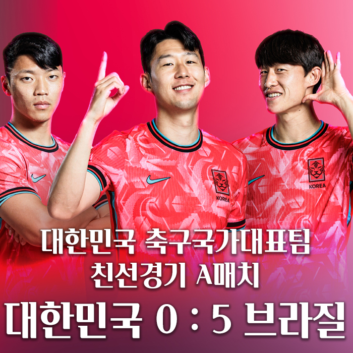 브라질전, 대한민국 0:5 브라질 / <b>손흥민 A매치 최다출전</b>1위