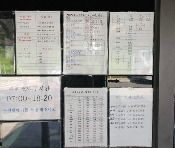 대소터미널 버스 시간표 (2025.09 기준)
