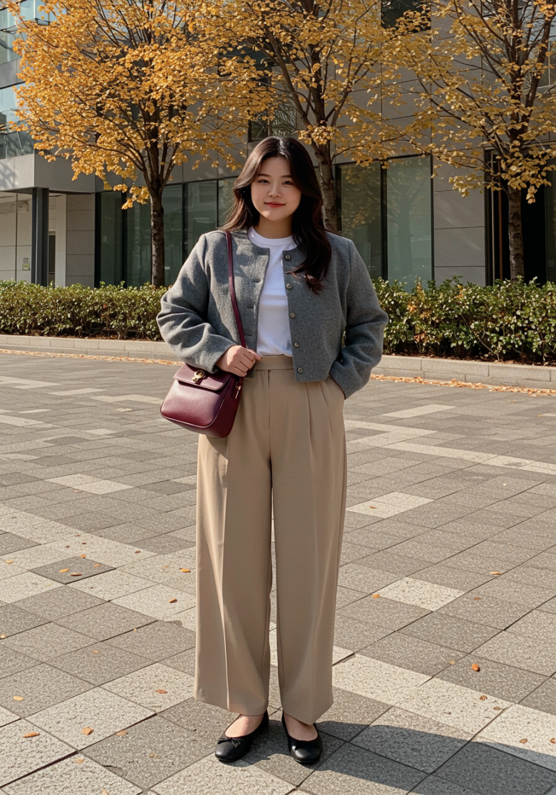세련되고 날씬해 보이는 빅사이즈 오피스룩 가을 스타일링