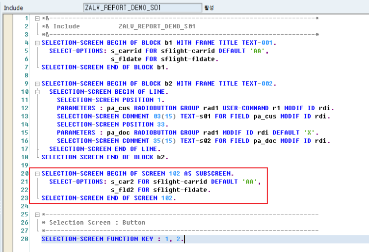  SAP ABAP - ALV Screen에 Selection-Screen 화면 추가