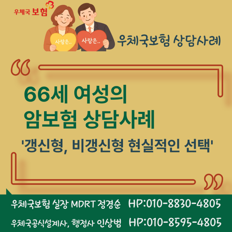 66세 여성의 암보험 상담사례 “갱신형, 비갱신형 현실적인 선택”