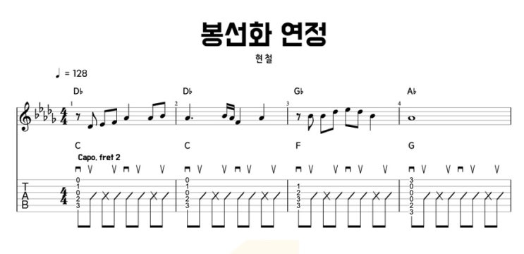  봉선화 연정 - 현철 컷팅주법으로 완성하는 통기타 리듬