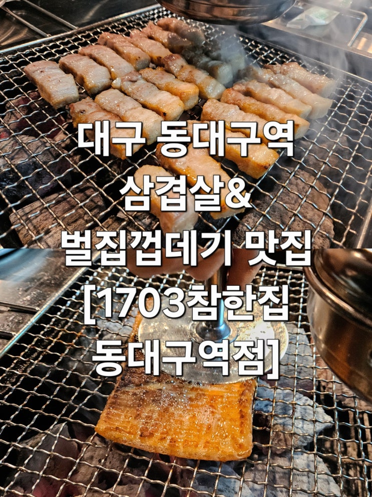  대구 동대구역 커피나무 숯불 삼겹살 벌집껍데기 구워주는 고기집 '1703참한집 동대구역점'