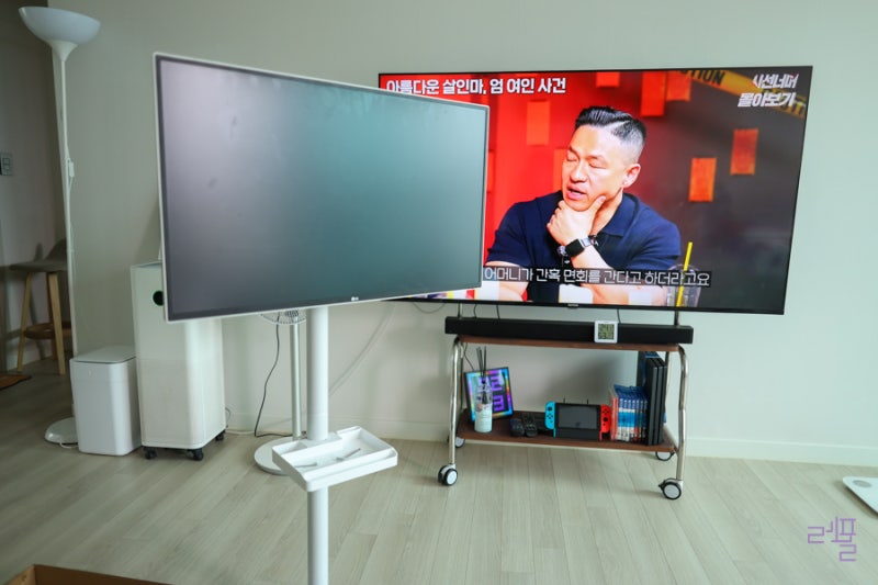 저렴한 홈플래닛 삼텐바이미 스텐바이미 이동식TV 거치대 LG 32인치 모니터 부착 후기