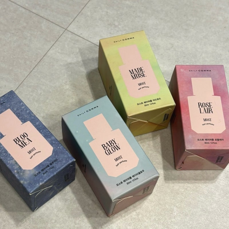 다이소 화장품 데일리콤마 헤어퍼퓸 : 블루미아 마드뮤즈 베이비글로우 로즐레어 솔직후기