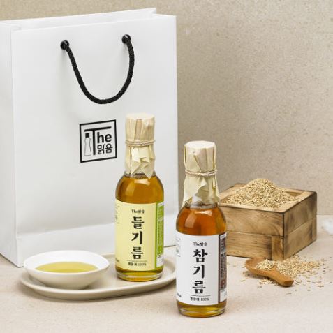  “더맑음 저온압착 참기름 + 들기름 180ml 선물세트 – 고소한 기름 선물, 프리미엄 품질”
