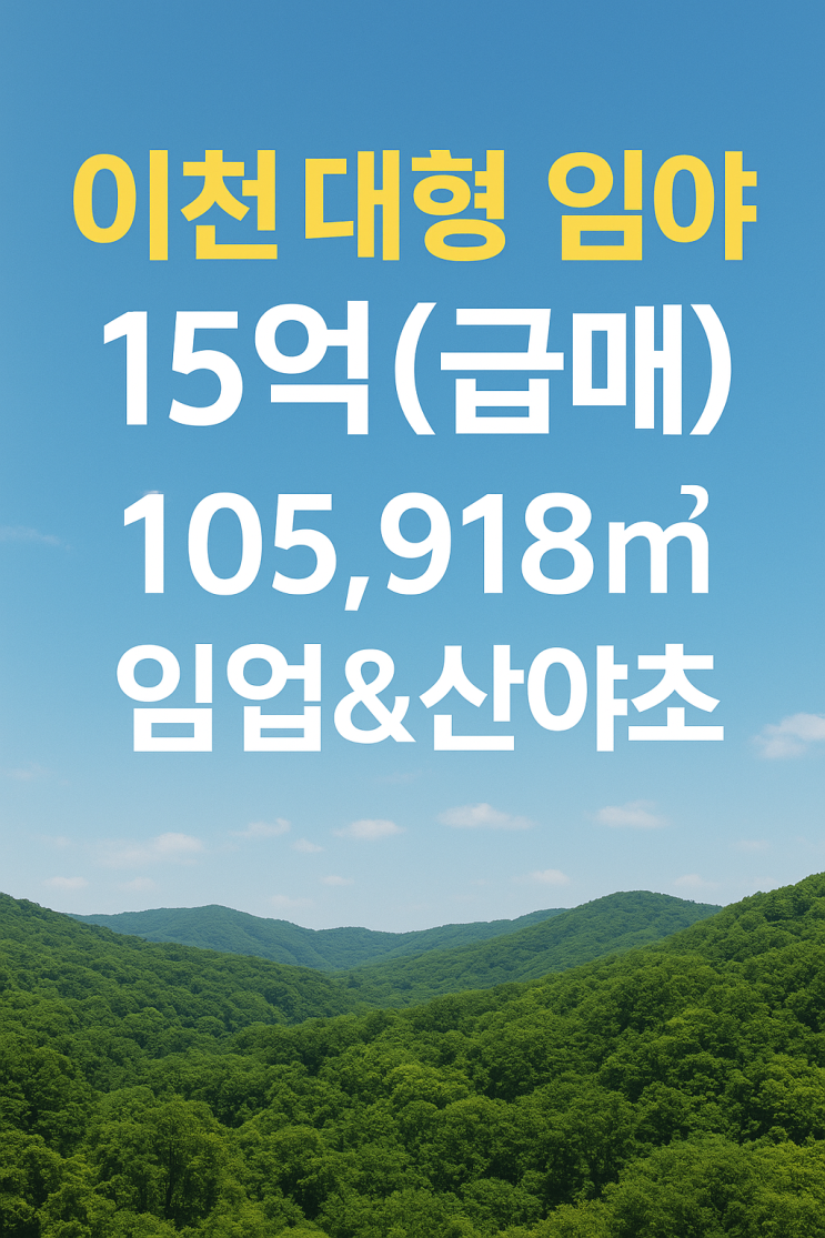 이천 마장면 표교리 105,918 대형 임야: 15억(급매) '임업&산야초' 고수익 실현을 위한 최적 활용 전략!