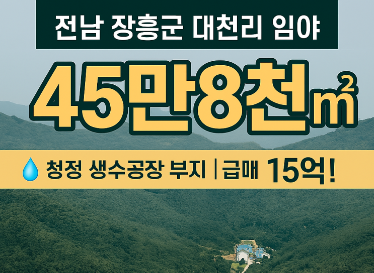  전남 장흥군 458,000 생수공장 부지 추천! 15억 임야 토지 분석 및 투자 가이드