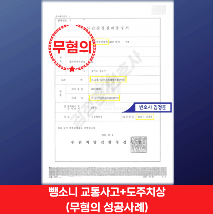  교통사고 뺑소니·도주치상, 무혐의 이끌어낸 성남 교통사고 전문 변호사 사례