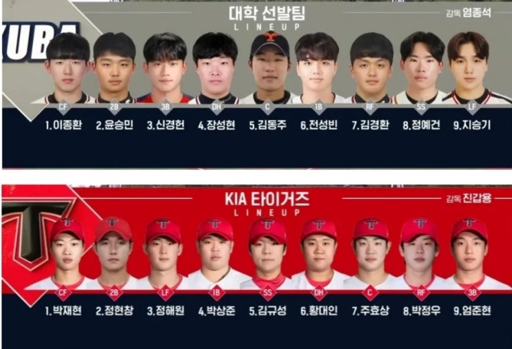 10월 14일 대학 선발팀, <b>KIA</b>... League (풀리그) 개막전 <b>승리</b>