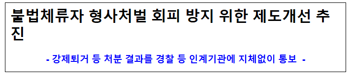  불법체류자 형사처벌 회피 방지 위한 제도개선 추진