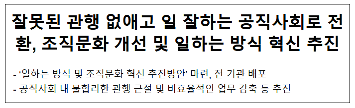  잘못된 관행 없애고 일 잘하는 공직사회로 전환_조직문화 개선 및 일하는 방식 혁신 추진