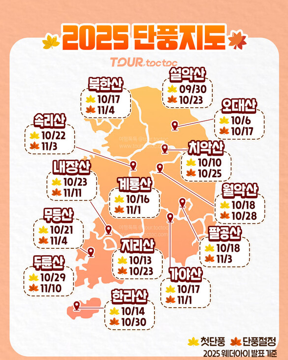   2025년 단풍지도 완벽 정리 - 웨더아이 발표 기준!!
