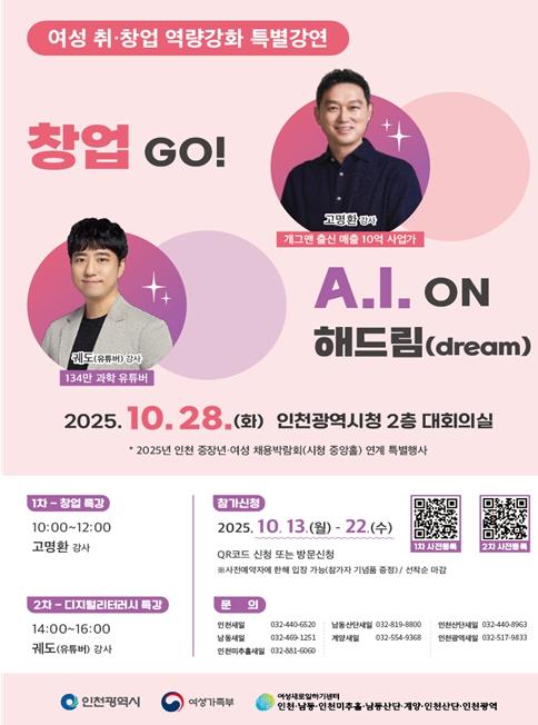 인천시, 여성의 내일을 밝히다...‘창업 GO!, A.I. ON해 드림(dream)’ 개최