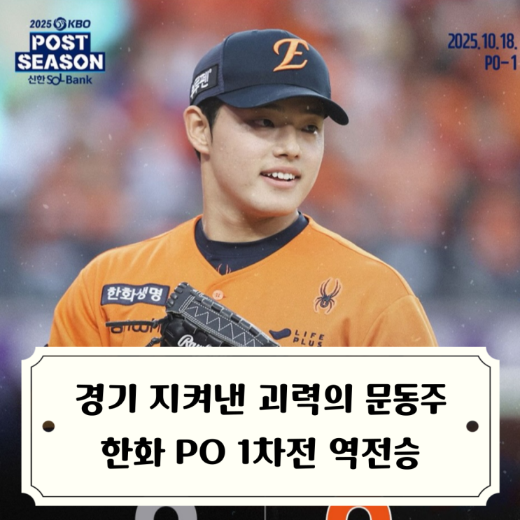 <b>한화 플레이오프 1차전</b>... 폰세 <b>승리</b>투수 등극 문동주 162... 
