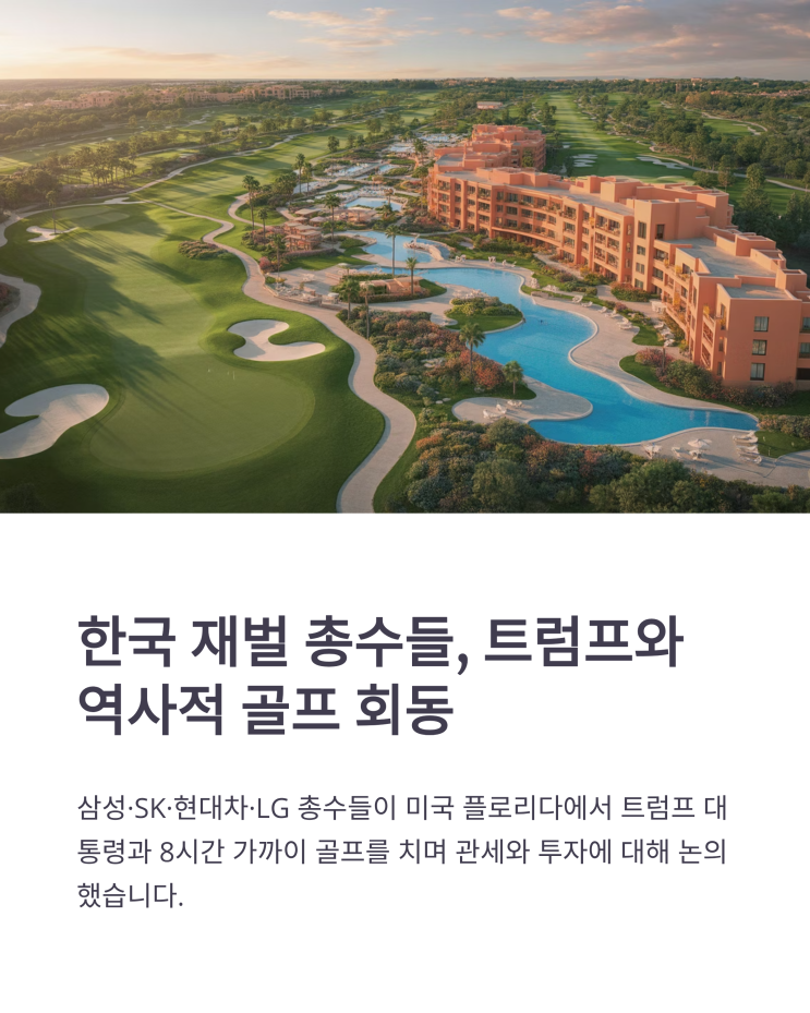 한국 재벌 총수들, <b>트럼프</b>와 역사적 <b>골프 회동</b>, 삼성·SK... 