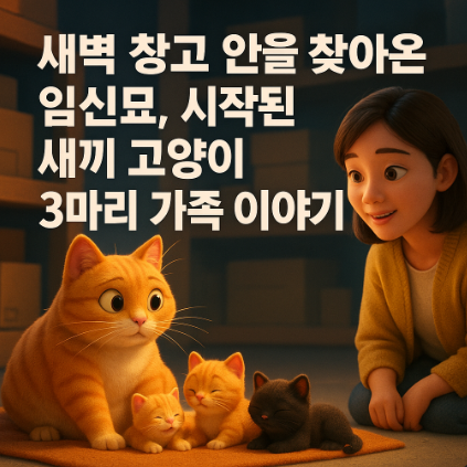  새벽에 창고 안을 찾아온 임신묘, 시작된 새끼양이 3마리 가족 이야기