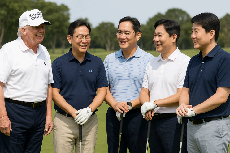 <b>트럼프</b>와 한국 4대 그룹 총수들의 <b>골프 회동</b>, ‘관세와 투자’... 