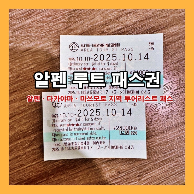  알펜 루트 패스권 (알펜·다카야마·마쓰모토 지역 투어리스트 패스) 구입, 수령, 이용방법, 주의사항 정리
