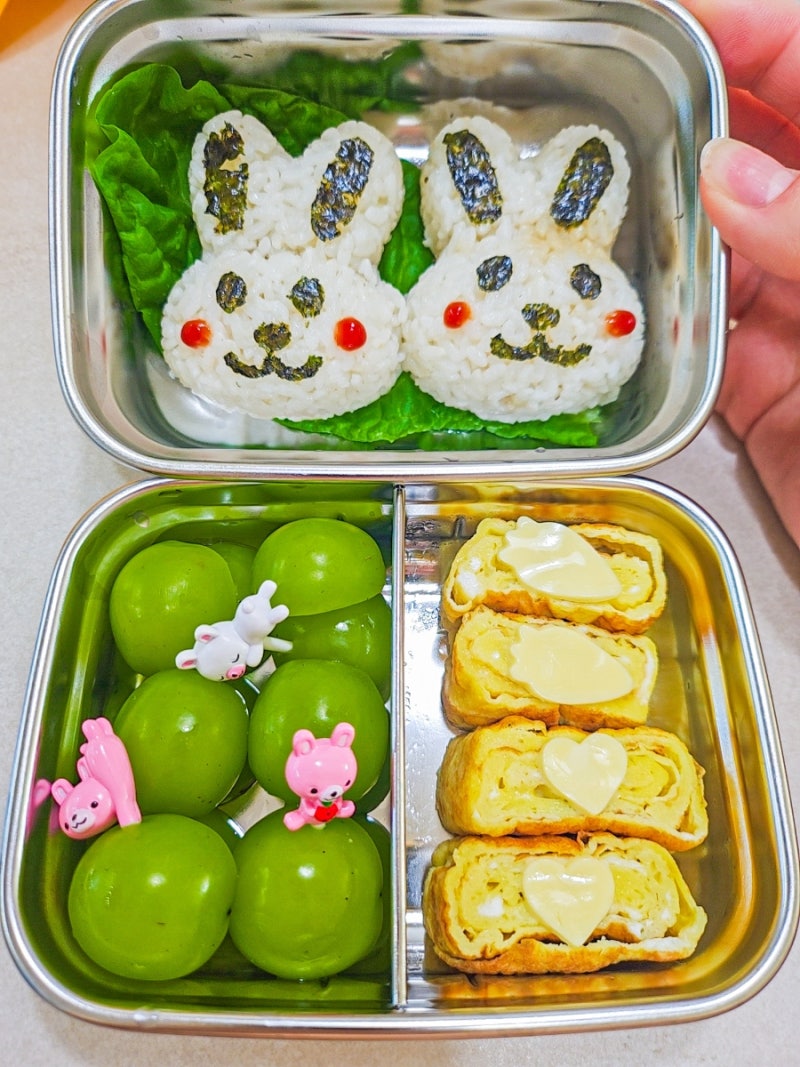 [아기도시락] 32개월 딸래미 어린이집 첫 소풍도시락 토끼주먹밥 만들기 우당탕탕 후기 (요똥....