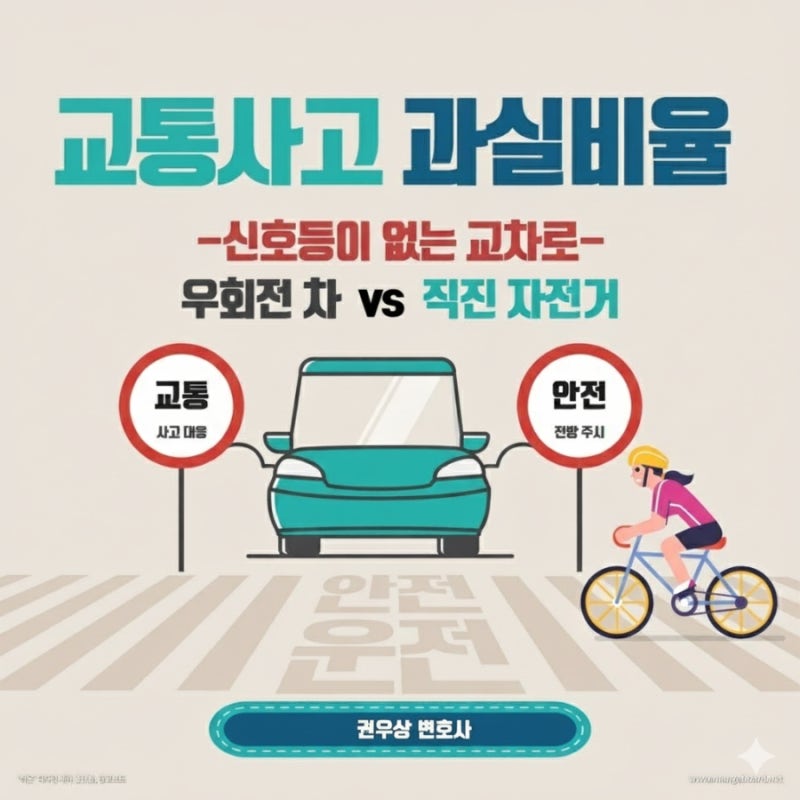 [차 대 자전거] 신호등 없는 교차로에서 우회전하는 차량과 직진하는 자전거가 충돌한 경우, 과실비율은? 관련 이미지 1
