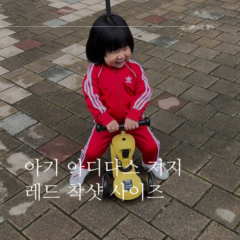 아디다스 키즈 져지 트랙탑 상하복 레드 90 사이즈 / 12개월, 21개월 착샷
