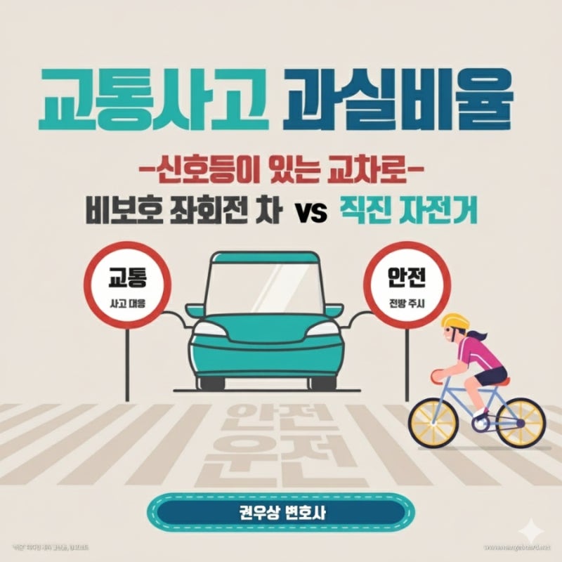 [차 대 자전거] 비보호 좌회전하던 자동차가 자전거와 충돌한 사고, 과실비율은? 관련 이미지 1