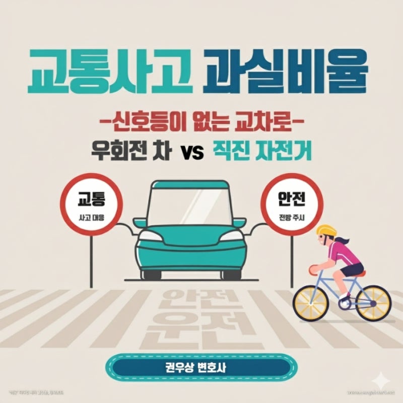 [차 대 자전거] 신호등이 없는 교차로에서 직진하던 자전거와 우회전하던 차량이 충돌한 경우, 과실비율은? 관련 이미지 1