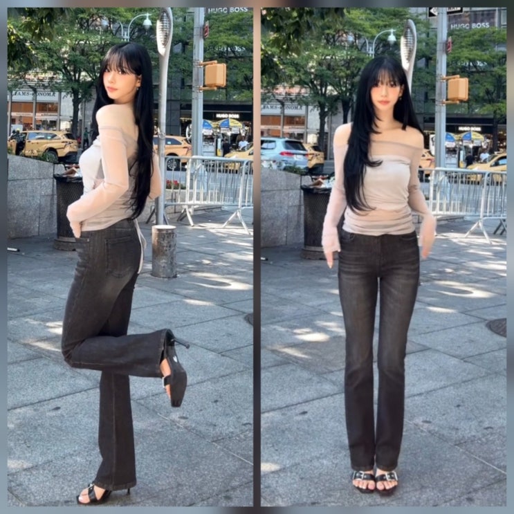 카리나 오프숄더 부츠컷 스타일링 옷 정보 인스타